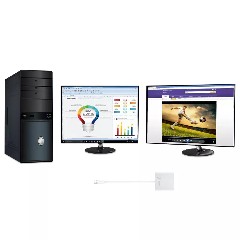 j5create JUA365 USB™ 3.0 zu Dual HDMI Multi-Monitor-Adapter, Silber