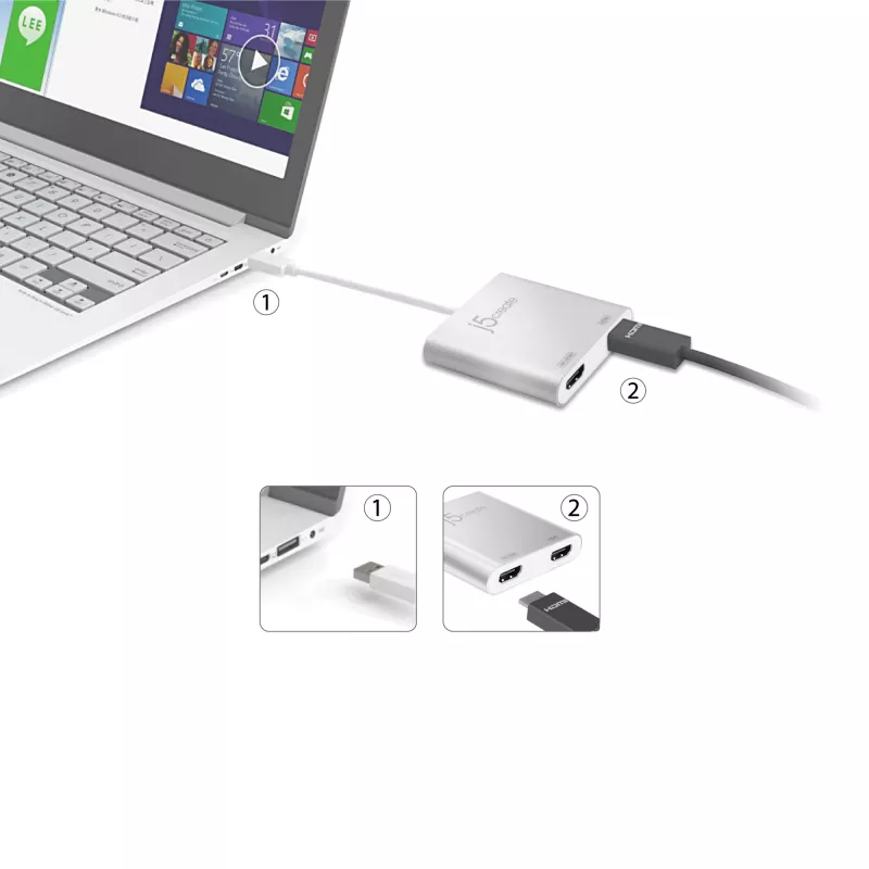 j5create JUA365 USB™ 3.0 zu Dual HDMI Multi-Monitor-Adapter, Silber