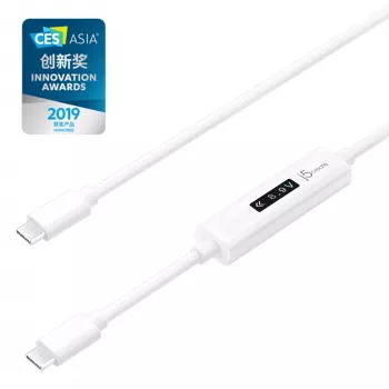 j5create JUCP14 USB-C™ 2.0 auf USB-C™ Kabel mit dynamischem OLED-Leistungsmesser, Weiß, 1,2 m