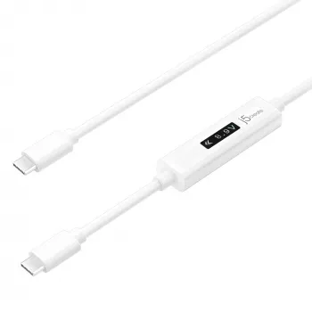 j5create JUCP14 USB-C™ 2.0 auf USB-C™ Kabel mit dynamischem OLED-Leistungsmesser, Weiß, 1,2 m