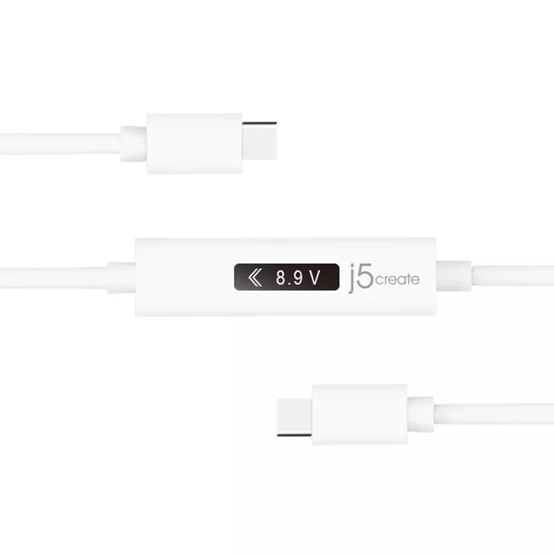 j5create JUCP14 USB-C™ 2.0 auf USB-C™ Kabel mit dynamischem OLED-Leistungsmesser, Weiß, 1,2 m