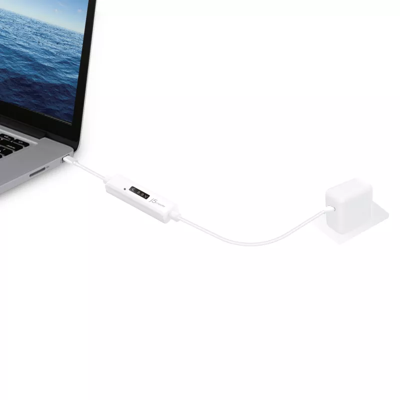 j5create JUCP14 USB-C™ 2.0 auf USB-C™ Kabel mit dynamischem OLED-Leistungsmesser, Weiß, 1,2 m