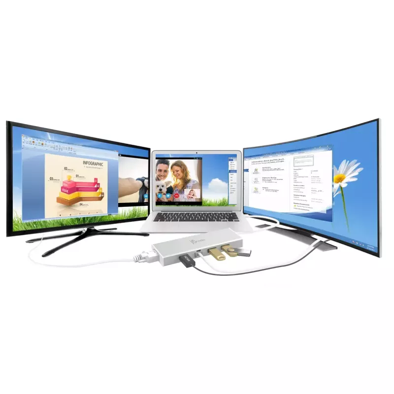 j5create JUD380 USB™ 3.0 Mini Dock, 1x HDMI und 3x USB-Anschlüsse, Silber