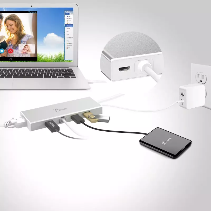j5create JUD380 USB™ 3.0 Mini Dock, 1x HDMI und 3x USB-Anschlüsse, Silber