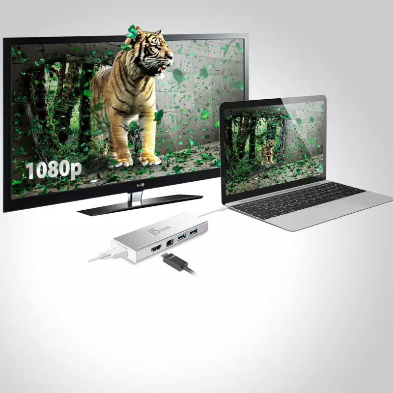 j5create JUD380 USB™ 3.0 Mini Dock, 1x HDMI und 3x USB-Anschlüsse, Silber