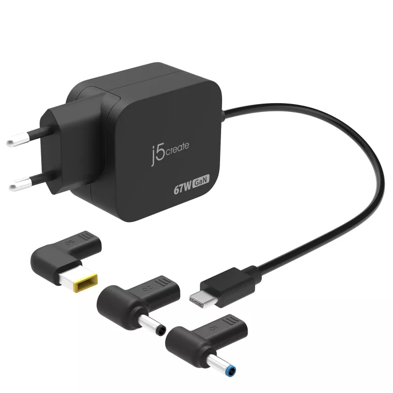 j5create JUP1565DCE3A-EN 67W GaN PD USB-C® Mini-Ladegerät mit 3 Arten von DC-Steckern - EU