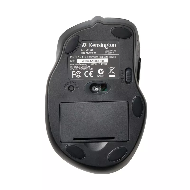Kensington Pro Fit Wireless Full-Size Maus, beidhändig, optisch, RF Wireless, 1600 DPI, Schwarz
