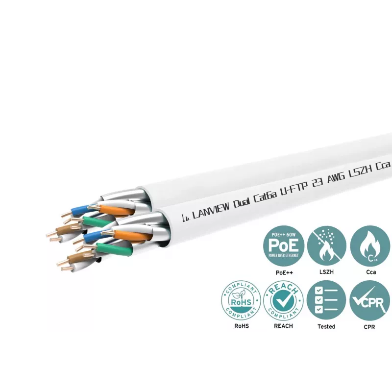 Cat6a U-FTP Dual-Netzwerkkabel 4x2xAWG23 LSZH weiß