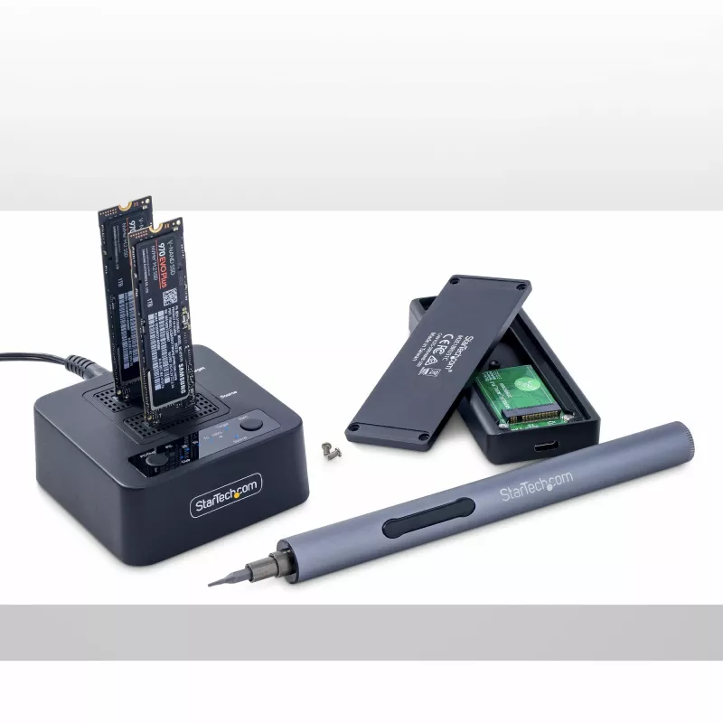 StarTech.com 1:1 M.2 NVMe Drive Duplicator, Standalone M.2 SSD Kloner/Kopierer bis zu 90 GB/min, USB 3.2 20 Gbit/s M.2 Dual-Bay Laufwerksdock, USB-C/A-Kabel im Lieferumfang