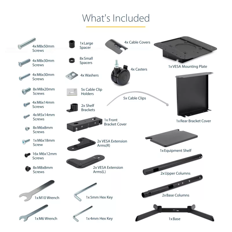 StarTech.com Mobiler TV-Wagen - Tragbarer rollender TV-Ständer für 37-70 Zoll VESA-Display (154lb/70kg) - TV-Ständer mit Ablage & Staufach - Display drehen/neigen - Universelle TV-Halterung auf Rädern