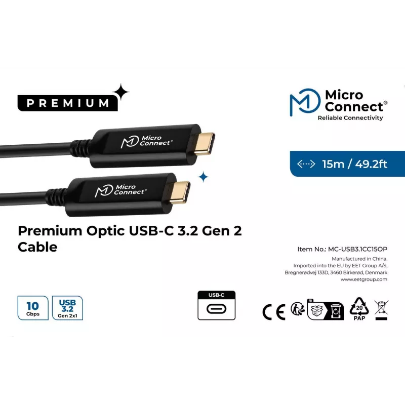 Microconnect MC-USB3.1C15OP USB-Kabel USB 3.2 Gen 2 (3.1 Gen 2) 15 m USB C Schwarz