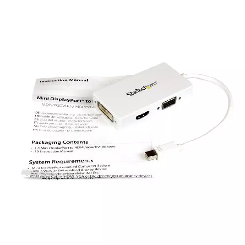 StarTech.com Travel A/V Adapter: 3-in-1 Mini DisplayPort auf VGA DVI oder HDMI Konverter - Weiß