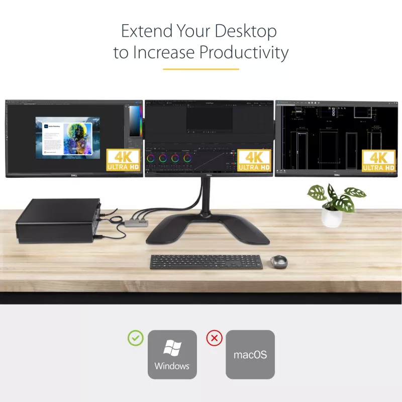 StarTech.com 3-Port MST Hub - DisplayPort auf 3x HDMI, Triple 4K 60Hz Monitore, DP 1.4 Multi-Monitor Video Adapter, 30cm integriertes Kabel, USB-betrieben, nur Windows
