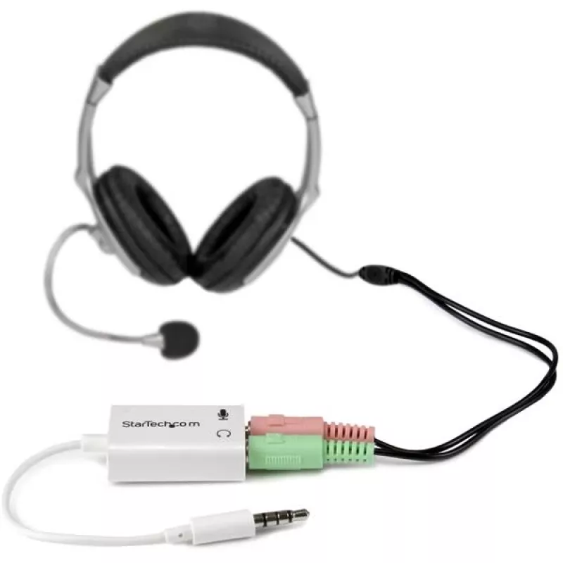 StarTech.com Weißer Headset-Adapter für Headsets mit separaten Kopfhörer-/Mikrofonsteckern – 3,5 mm 4-polig auf 2x 3-polig 3,5 mm M/F
