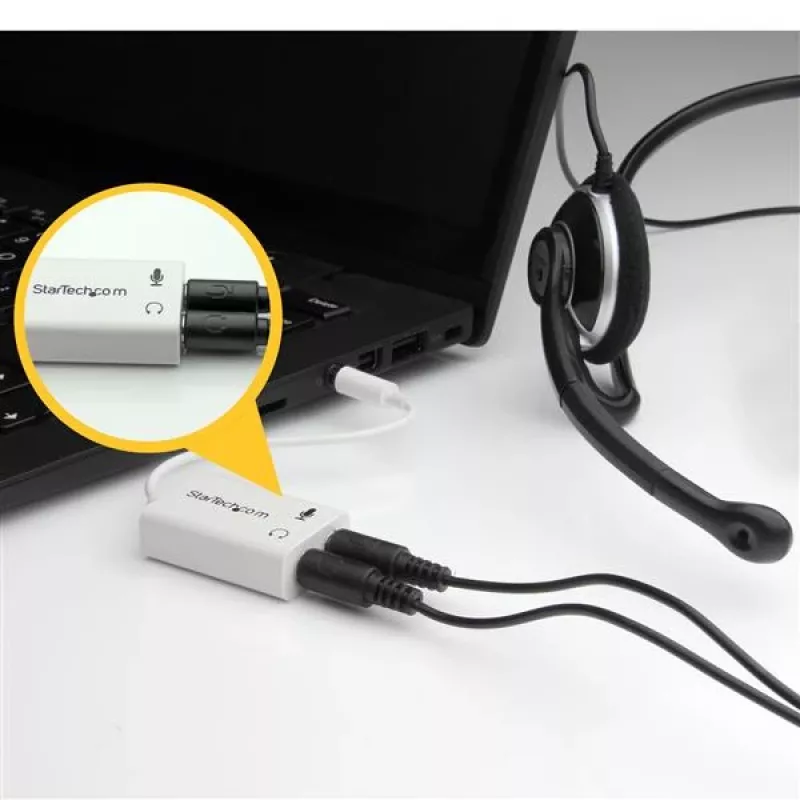 StarTech.com Weißer Headset-Adapter für Headsets mit separaten Kopfhörer-/Mikrofonsteckern – 3,5 mm 4-polig auf 2x 3-polig 3,5 mm M/F