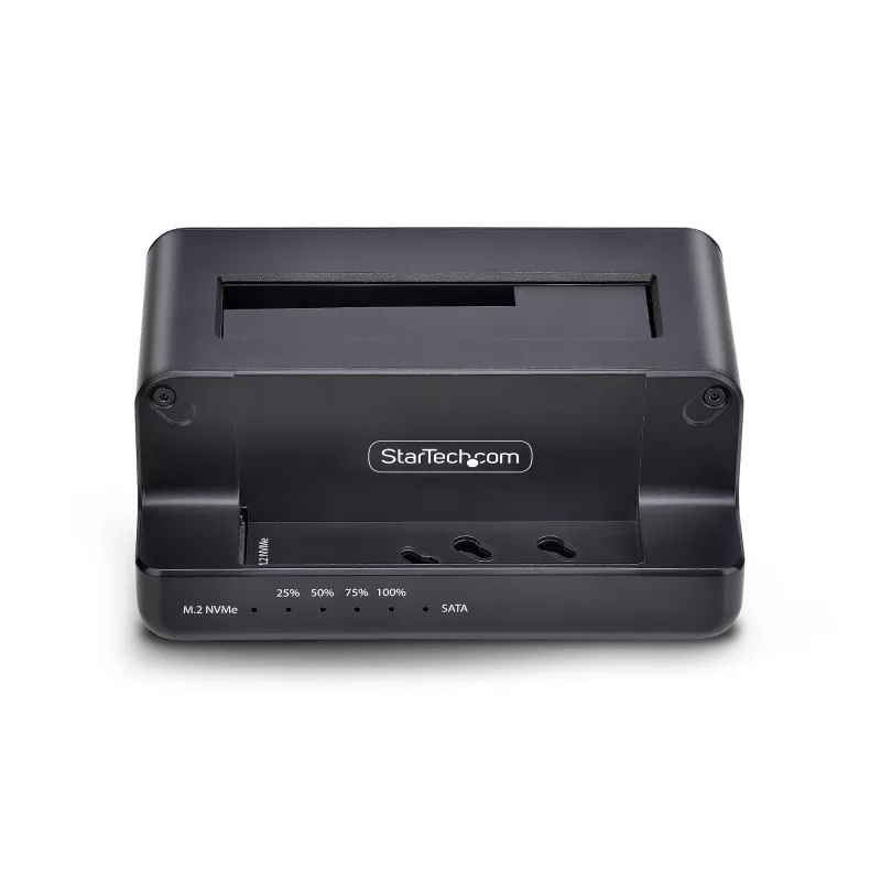 StarTech.com M.2 NVMe auf 2,5/3,5 Zoll SATA-Laufwerksduplizierer, Dual-Bay-Standalone-SSD-Kloner/Laufwerksdock, bidirektional NVMe zu SATA / SATA zu NVMe, bis zu 27 GB/min, TAA