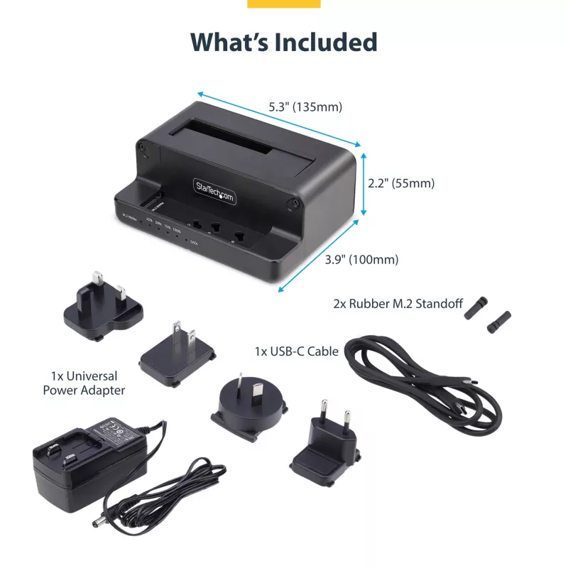 StarTech.com M.2 NVMe auf 2,5/3,5 Zoll SATA-Laufwerksduplizierer, Dual-Bay-Standalone-SSD-Kloner/Laufwerksdock, bidirektional NVMe zu SATA / SATA zu NVMe, bis zu 27 GB/min, TAA