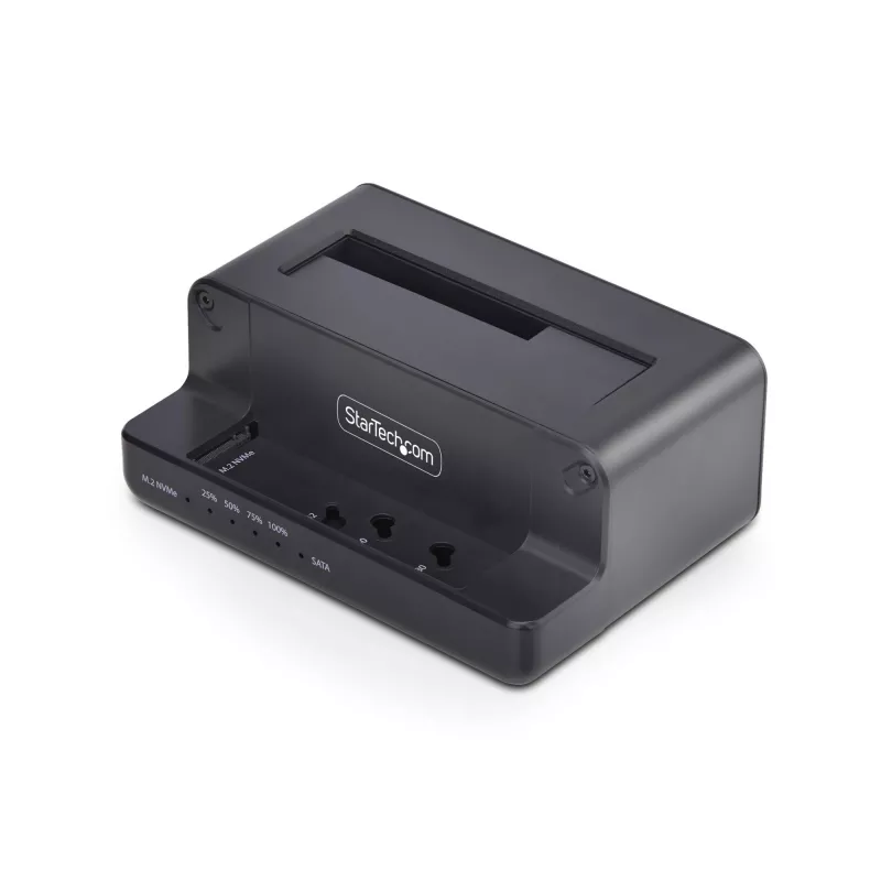 StarTech.com M.2 NVMe auf 2,5/3,5 Zoll SATA-Laufwerksduplizierer, Dual-Bay-Standalone-SSD-Kloner/Laufwerksdock, bidirektional NVMe zu SATA / SATA zu NVMe, bis zu 27 GB/min, TAA