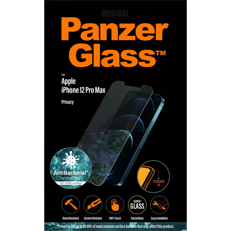 Bildschirmschutz PanzerGlass für Apple iPhone 12 Pro Max, gehärtetes Glas + PET, Blickschutzfilter, 6,7 Zoll