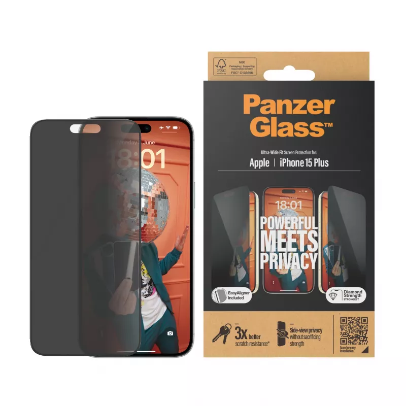 PanzerGlass ® Privacy Screen Protector iPhone 15 Plus | Ultra-Wide Fit mit EasyAligner