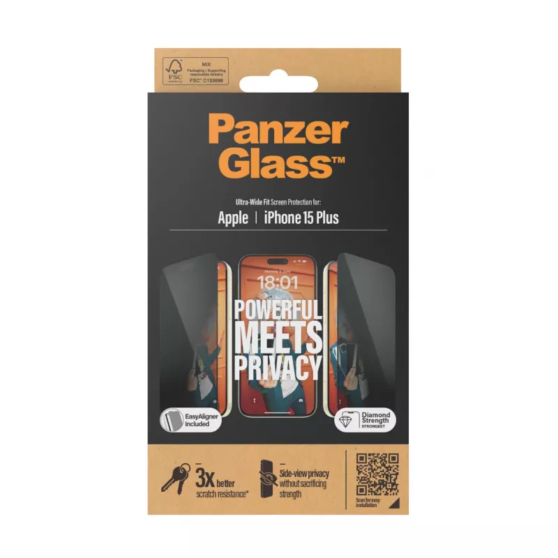 PanzerGlass ® Privacy Screen Protector iPhone 15 Plus | Ultra-Wide Fit mit EasyAligner