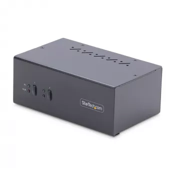 StarTech.com 2-Port Dual-Monitor DisplayPort KVM Switch, 4K 60Hz, 2x USB 5Gbps Hub Ports, 2x USB 2.0 HID Ports, Hotkey und Taster Umschaltung, TAA-konform – ESD-Schutzstufe 3