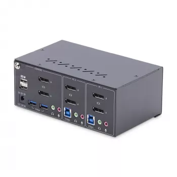 StarTech.com 2-Port Dual-Monitor DisplayPort KVM Switch, 4K 60Hz, 2x USB 5Gbps Hub Ports, 2x USB 2.0 HID Ports, Hotkey und Taster Umschaltung, TAA-konform – ESD-Schutzstufe 3