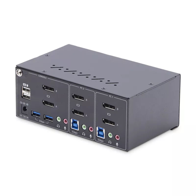 StarTech.com 2-Port Dual-Monitor DisplayPort KVM Switch, 4K 60Hz, 2x USB 5Gbps Hub Ports, 2x USB 2.0 HID Ports, Hotkey und Taster Umschaltung, TAA-konform – ESD-Schutzstufe 3