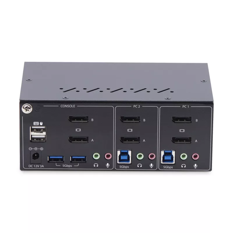 StarTech.com 2-Port Dual-Monitor DisplayPort KVM Switch, 4K 60Hz, 2x USB 5Gbps Hub Ports, 2x USB 2.0 HID Ports, Hotkey und Taster Umschaltung, TAA-konform – ESD-Schutzstufe 3