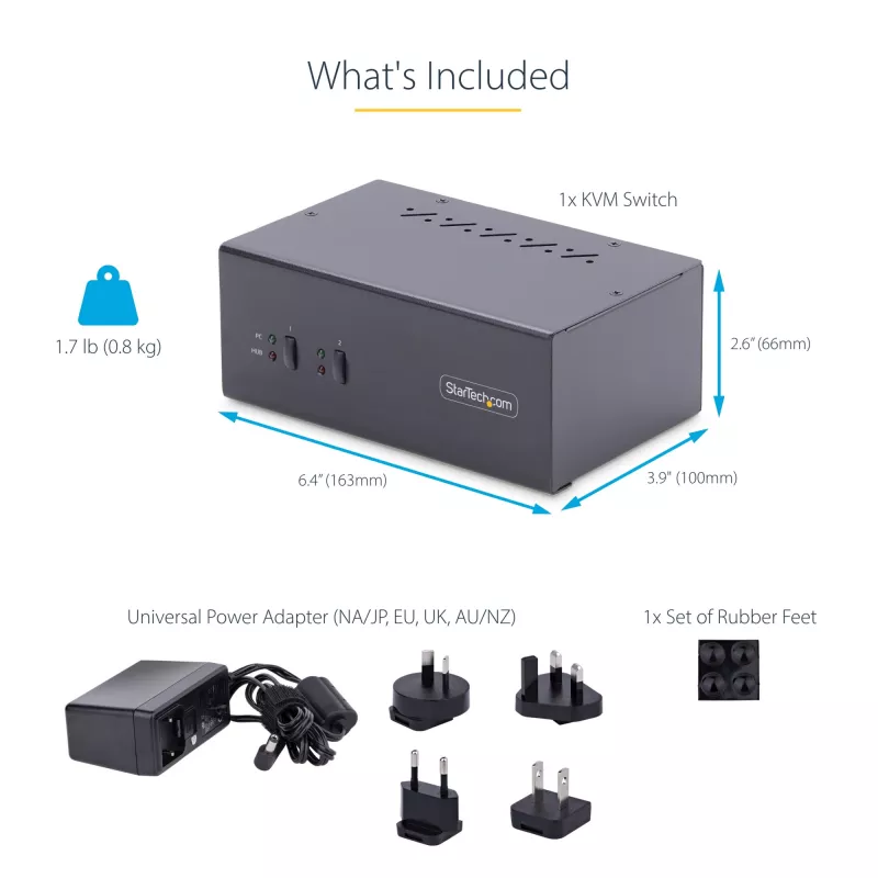 StarTech.com 2-Port Dual-Monitor DisplayPort KVM Switch, 4K 60Hz, 2x USB 5Gbps Hub Ports, 2x USB 2.0 HID Ports, Hotkey und Taster Umschaltung, TAA-konform – ESD-Schutzstufe 3
