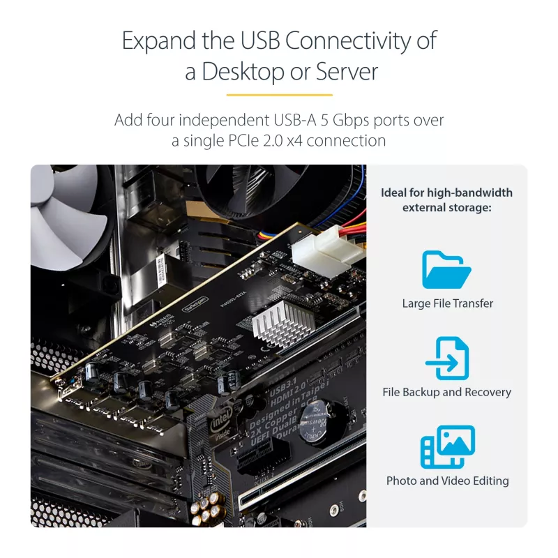 StarTech.com 4-Port USB PCIe-Karte, USB 3.2 5 Gbit/s, PCI Express-Erweiterungskarte mit 4 unabhängigen USB-Controllern, 4 USB-A-Ports, Windows/macOS/Linux