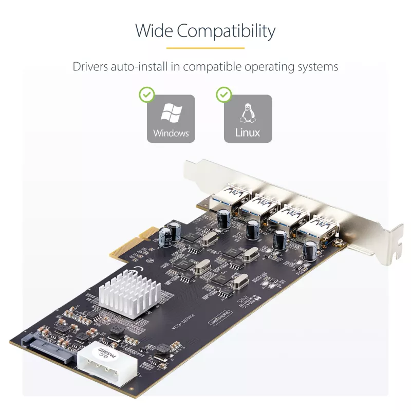 StarTech.com 4-Port USB PCIe-Karte, USB 3.2 5 Gbit/s, PCI Express-Erweiterungskarte mit 4 unabhängigen USB-Controllern, 4 USB-A-Ports, Windows/macOS/Linux