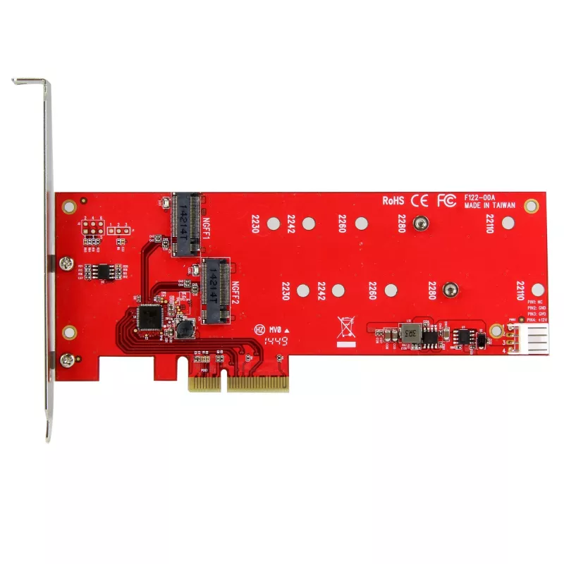 StarTech.com 2x M.2 SATA SSD Controller-Karte – PCIe, PCIe, M.2, Full-Height / Low-Profile, PCI 2.0, Rot, CE, FCC, TAA