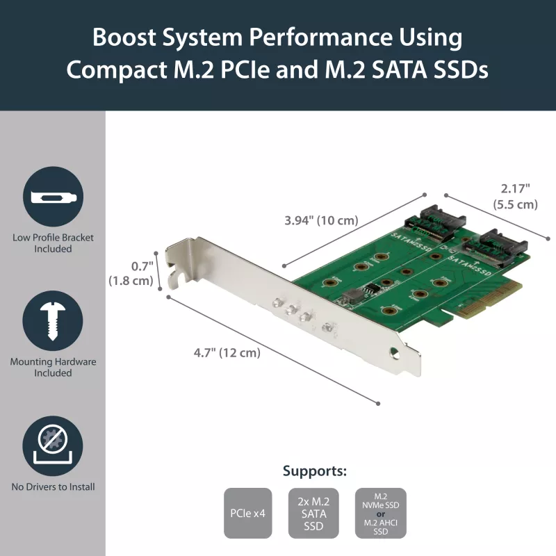 StarTech.com 3-Port M.2 SSD (NGFF) Adapterkarte – 1 x PCIe (NVMe) M.2, 2 x SATA III M.2 – PCIe 3.0
