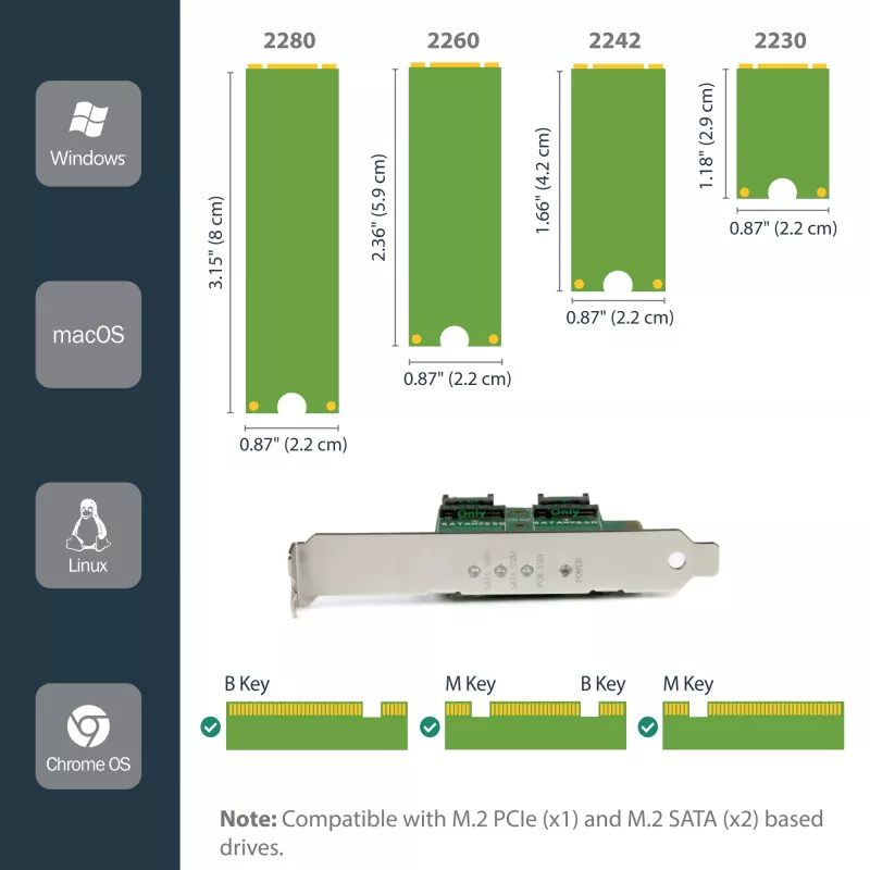 StarTech.com 3-Port M.2 SSD (NGFF) Adapterkarte – 1 x PCIe (NVMe) M.2, 2 x SATA III M.2 – PCIe 3.0