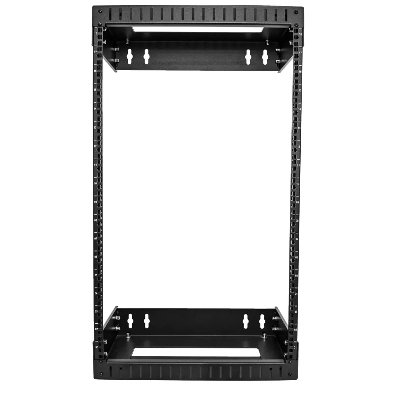 StarTech.com 18U 19 Zoll Wandmontage Netzwerk-Rack – Einstellbare Tiefe 12-20 Zoll 2-Pfosten Open Frame Serverraum-Rack für AV/Daten/IT-Kommunikation/Computergeräte/Switch mit Käfigmuttern & Schrauben