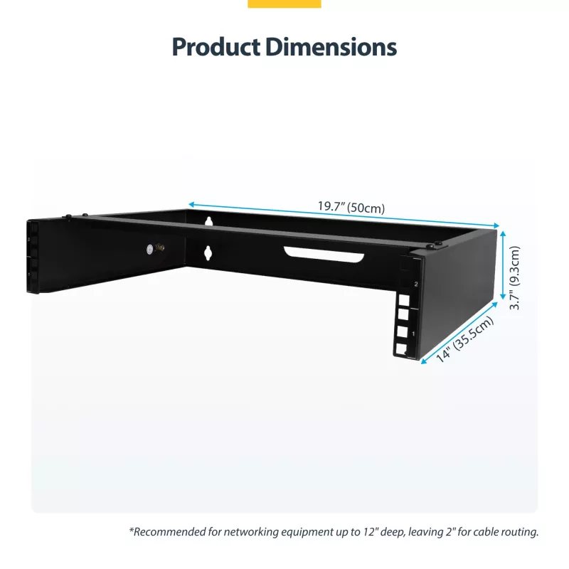 StarTech.com 2U Wandmontage-Netzwerkschrank – 14 Zoll tief (Low Profile) – 19 Zoll Patchpanel-Halterung für flache Server, IT-Geräte, Netzwerk-Switches – 35 kg Tragfähigkeit, Schwarz