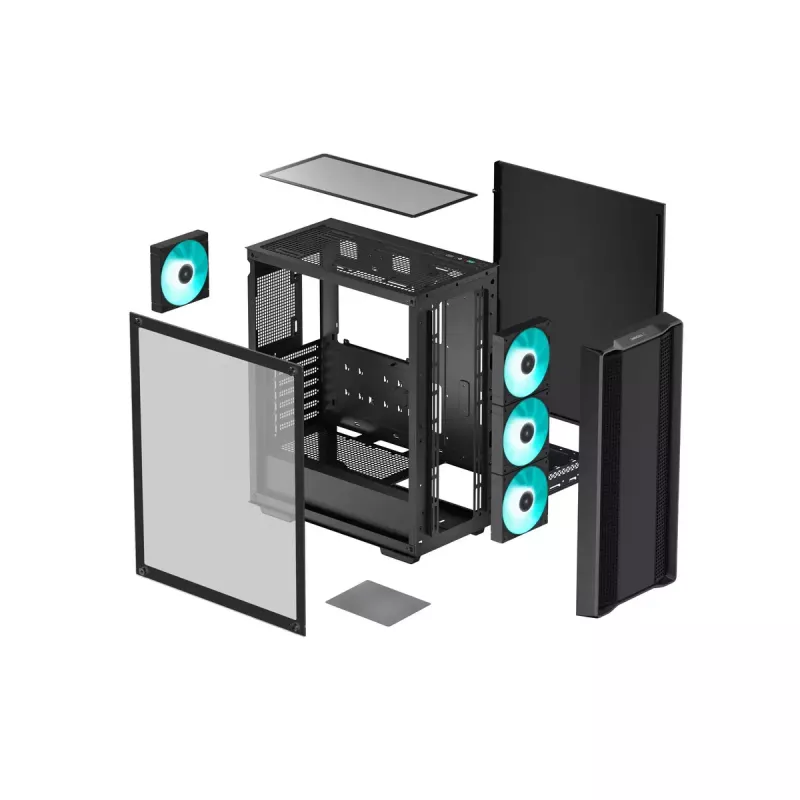 PC-Gehäuse DeepCool CC560 V2 Midi Tower Schwarz — ATX/microATX, Tempered Glass, RGB-Front, 360mm-Front-Radiator, 370mm-GPU