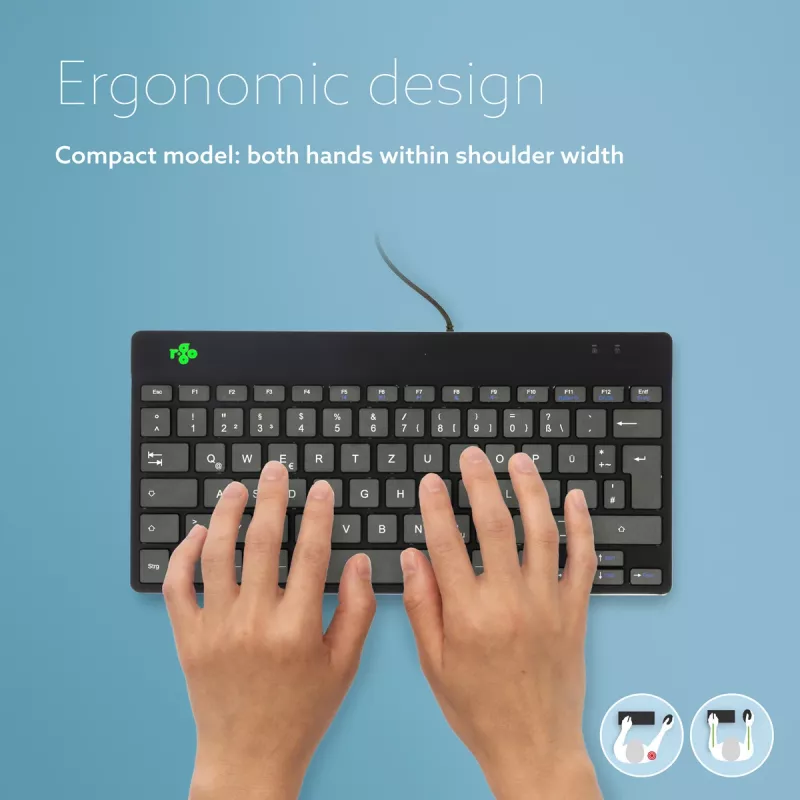 R-Go Tools Ergonomische Tastatur R-Go Compact Break, kompakte Tastatur mit Pausen-Software, QWERTZ (DE), kabelgebunden, schwarz
