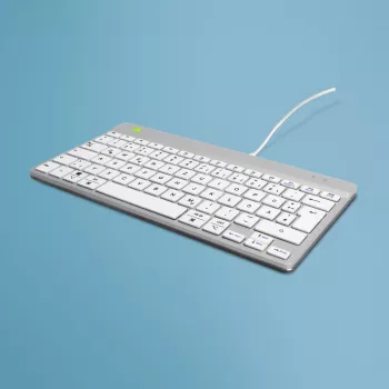 R-Go Tools Ergonomische Tastatur R-Go Compact Break, kompakte Tastatur mit Pausen-Software, QWERTZ (DE), kabelgebunden, weiß