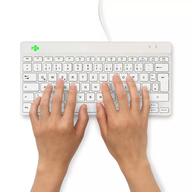 R-Go Tools Ergonomische Tastatur R-Go Compact Break, kompakte Tastatur mit Pausen-Software, QWERTZ (DE), kabelgebunden, weiß