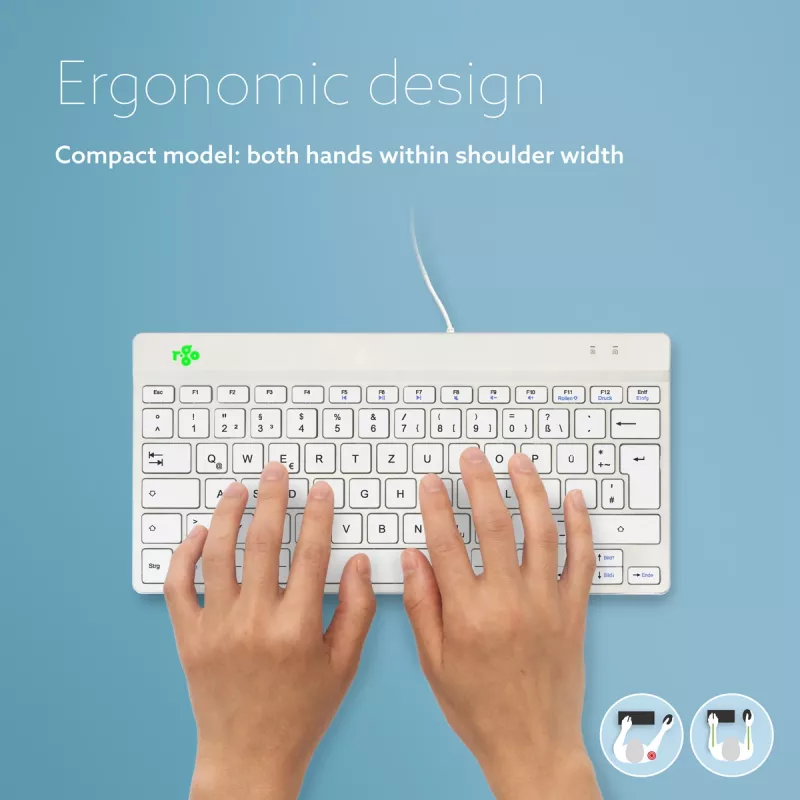 R-Go Tools Ergonomische Tastatur R-Go Compact Break, kompakte Tastatur mit Pausen-Software, QWERTZ (DE), kabelgebunden, weiß