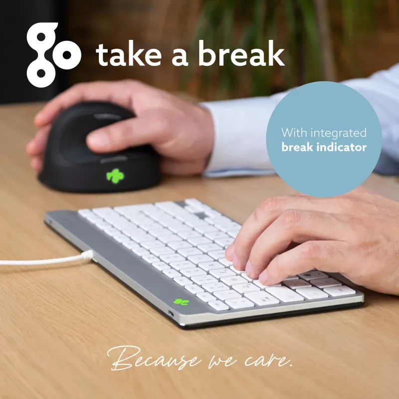 R-Go Tools Ergonomische Tastatur R-Go Compact Break, kompakte Tastatur mit Pausen-Software, QWERTZ (DE), kabelgebunden, weiß