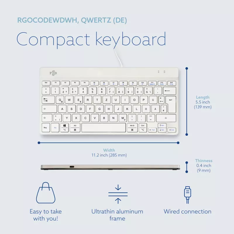 R-Go Tools Ergonomische Tastatur R-Go Compact Break, kompakte Tastatur mit Pausen-Software, QWERTZ (DE), kabelgebunden, weiß