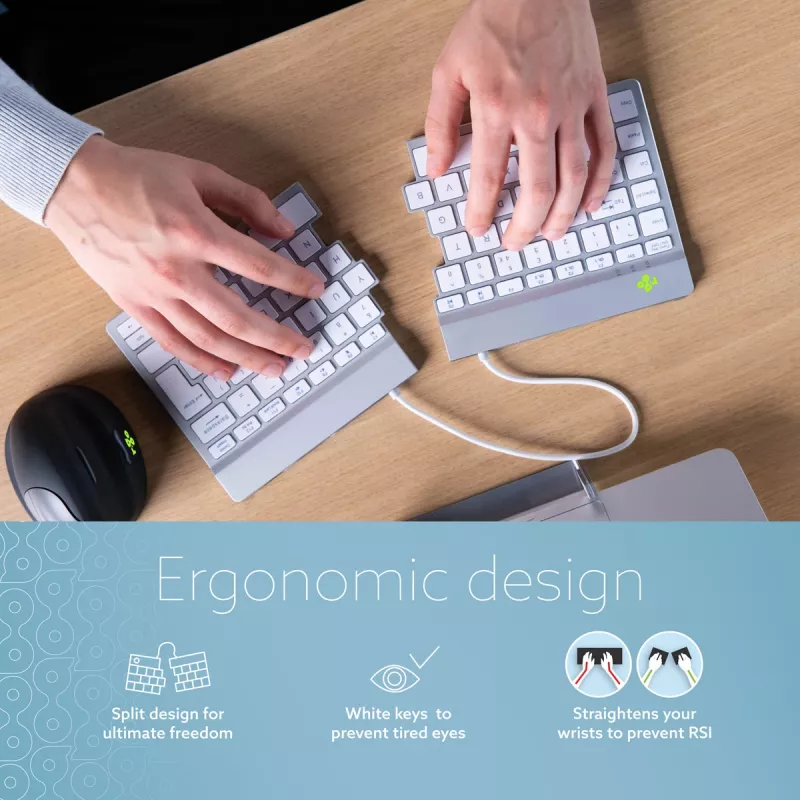 R-Go Tools Ergonomische Tastatur R-Go Split Break mit Pausensoftware, ergonomische geteilte Tastatur, QWERTZ (DE), Bluetooth, weiß