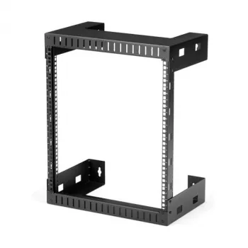 StarTech.com 12HE 19 Zoll Wandmontage-Netzwerkschrank – 12 Zoll tief 2-Pfosten Open-Frame Serverschrank für Daten/AV/IT/Computerausrüstung/Patchpanel mit Käfigmuttern & Schrauben 90 kg Tragkraft, Schwarz (RK12WALLO)