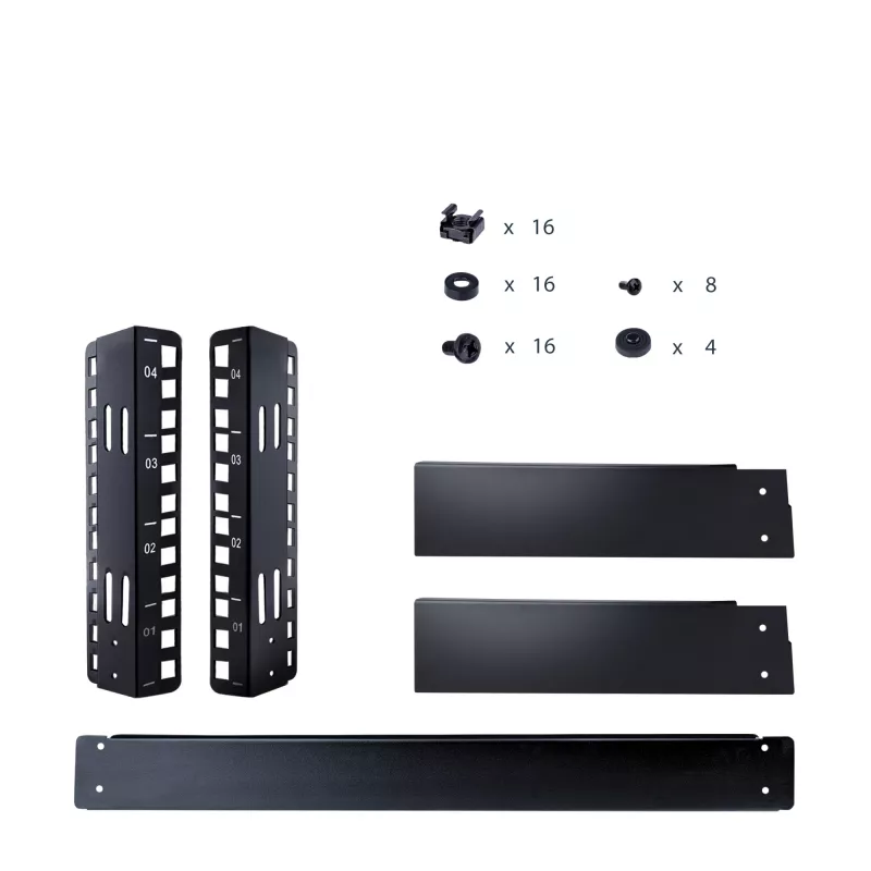 StarTech.com 2-Pfosten 4HE Desktop-Server-Rack, kleines offenes 19-Zoll-Computer-Rack, kompaktes Netzwerk-Rack für AV-/Studio-/Daten-/IT-Geräte – freistehendes Zwei-Pfosten-Rack für Zuhause/Büro