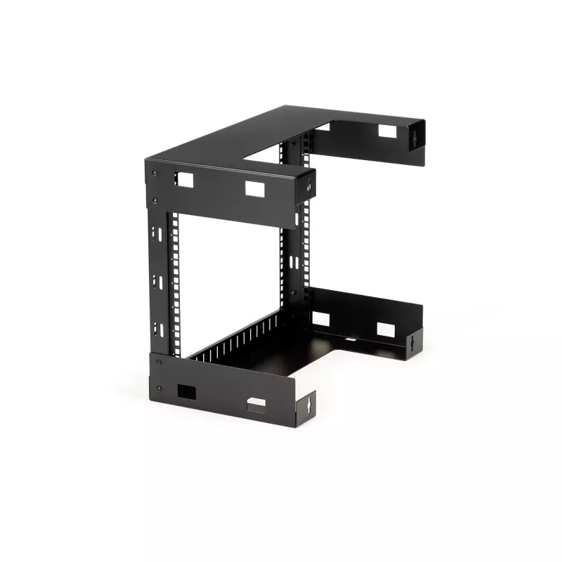 StarTech.com 8U 19 Zoll Wandmontage-Netzwerkrack – 12 Zoll tiefes 2-Pfosten-Open-Frame-Serverraumrack für Daten-/AV-/IT-/Computerausrüstung/Patchfeld mit Käfigmuttern und Schrauben, 135 lb Tragfähigkeit, Schwarz (RK812WALLO)
