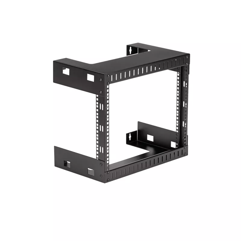 StarTech.com 8U 19 Zoll Wandmontage-Netzwerkrack – 12 Zoll tiefes 2-Pfosten-Open-Frame-Serverraumrack für Daten-/AV-/IT-/Computerausrüstung/Patchfeld mit Käfigmuttern und Schrauben, 135 lb Tragfähigkeit, Schwarz (RK812WALLO)