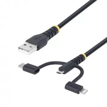 StarTech.com 1m Robustes USB-Multi-Ladekabel, USB auf Lightning/Micro-USB/Type-C, Apple MFi zertifiziert, Aramid-Mantel, universelles 3-in-1 USB-Ladekabel für iPhone/iPad/Android